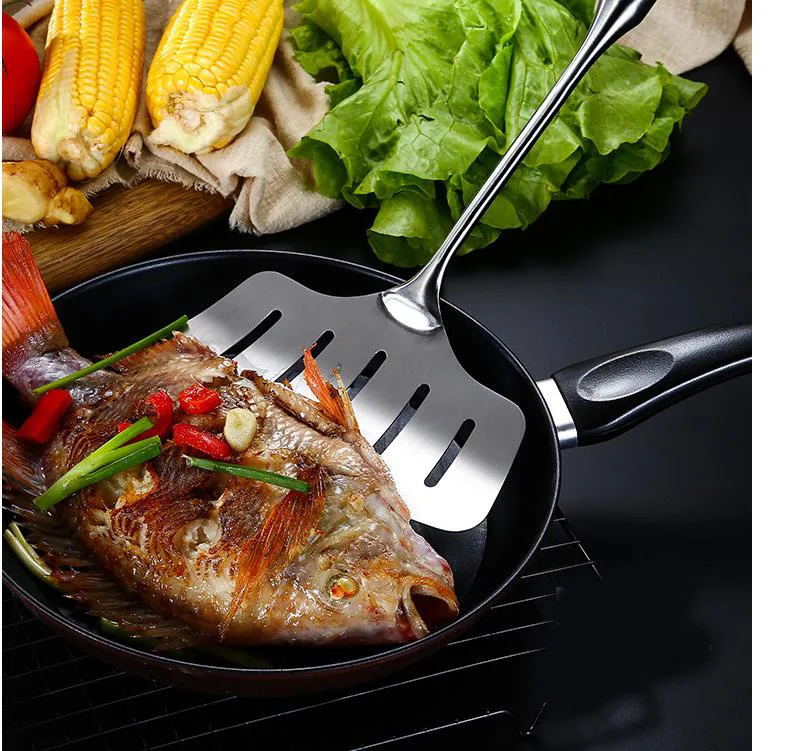 7 шт. набор 304 нержавеющая сталь рыбий Тернер деревянная ручка лопатка для стейков