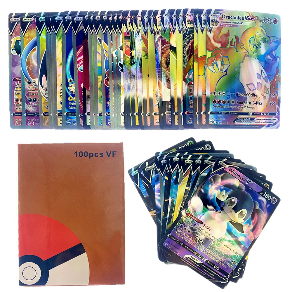 

100 шт. французская версия Pokemon V VMAX Сияющие карты без повторов GX EX детская игра Боевая торговая карта Лидер продаж детские игрушки подарок