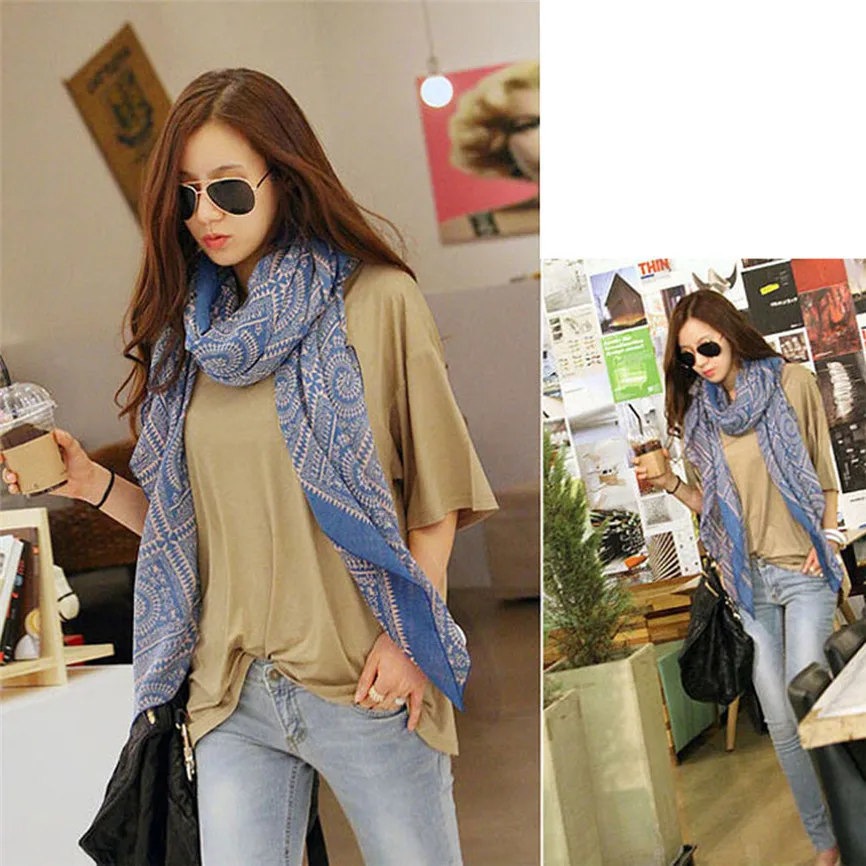 Винтажный хлопковый льняной женский шарф шаль Женский Длинный мягкий Бохо