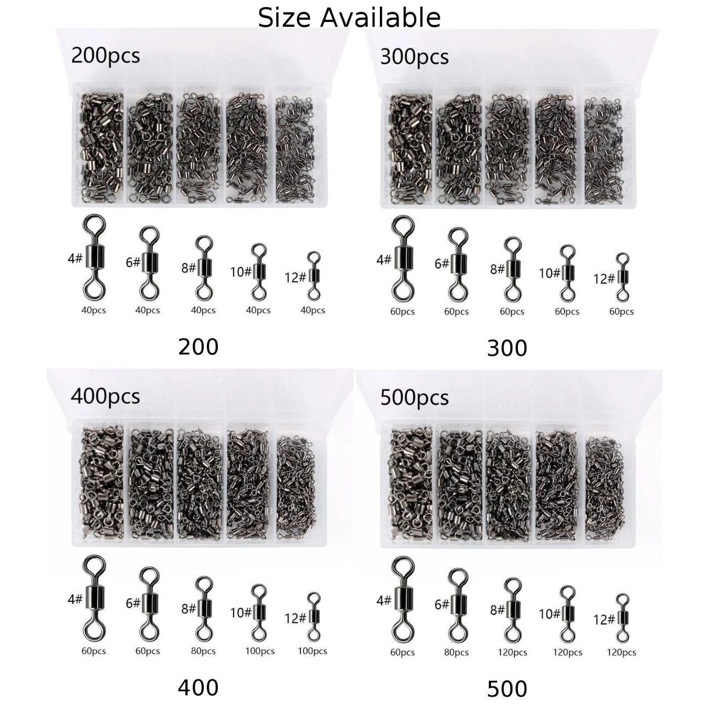 

200/300/400/500pcs Ball Bearing Swivels Solid Ring Fishing Hook Connector Stainless Steel Solid Ring Fishing Accessories 4-12