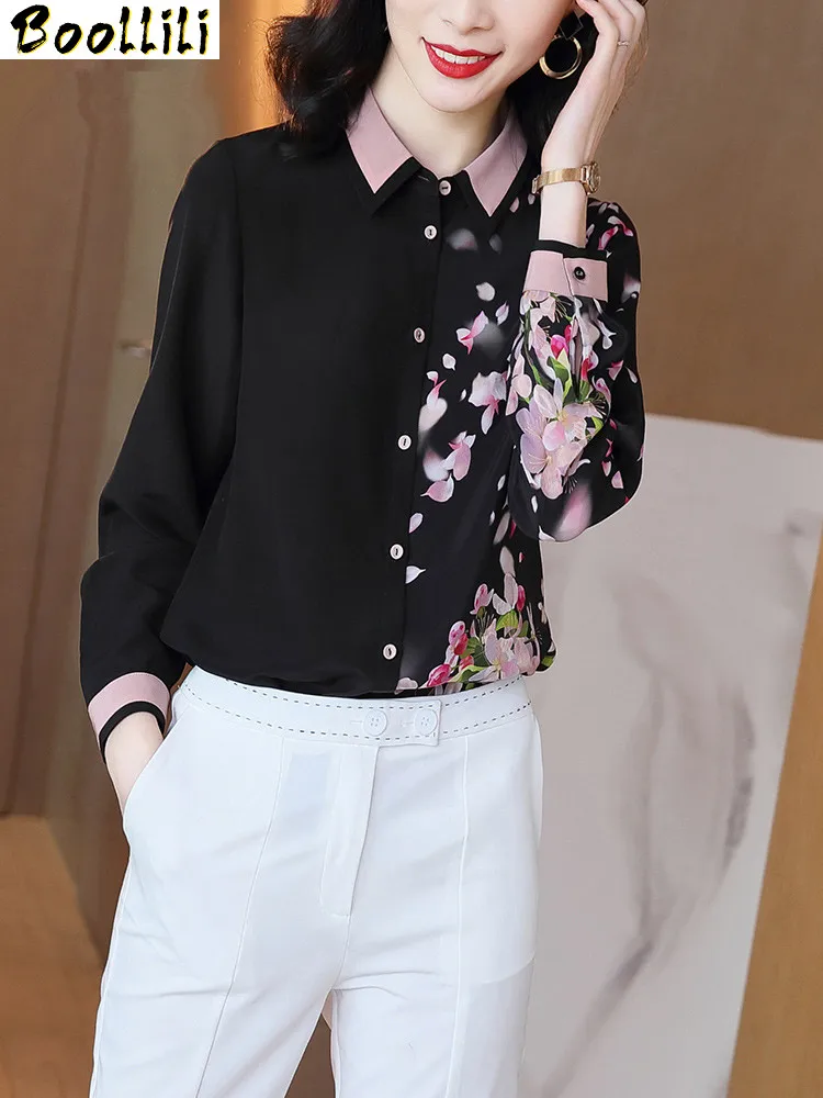 Boollili 100% Real Silk Blouse Women Clothes 2020 Ladies Tops Spring Vintage Long Sleeve Shirt Women Blouses Elegant Shirts