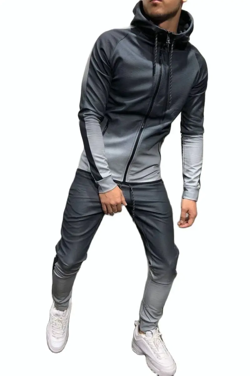 

Мужской спортивный костюм из двух предметов, куртка на молнии с капюшоном и брюки с градиентным переходом цвета, модная уличная одежда в сти...