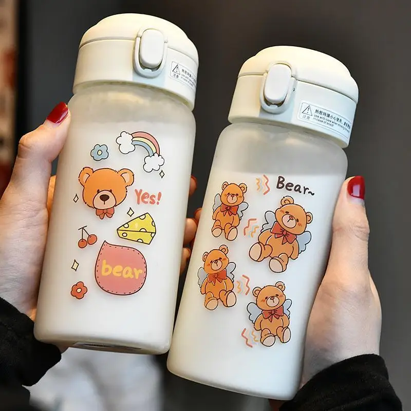 

Summer glass water cup with straws, simple, creative and fresh, outdoor portable cute men and women bouncing personality cups
