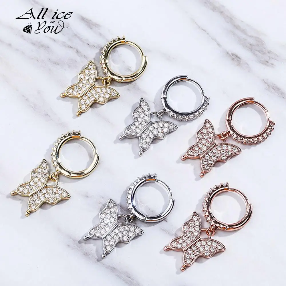 Женские серьги с бабочкой ALLICEONYOU золотистые кубическим цирконием Высокое