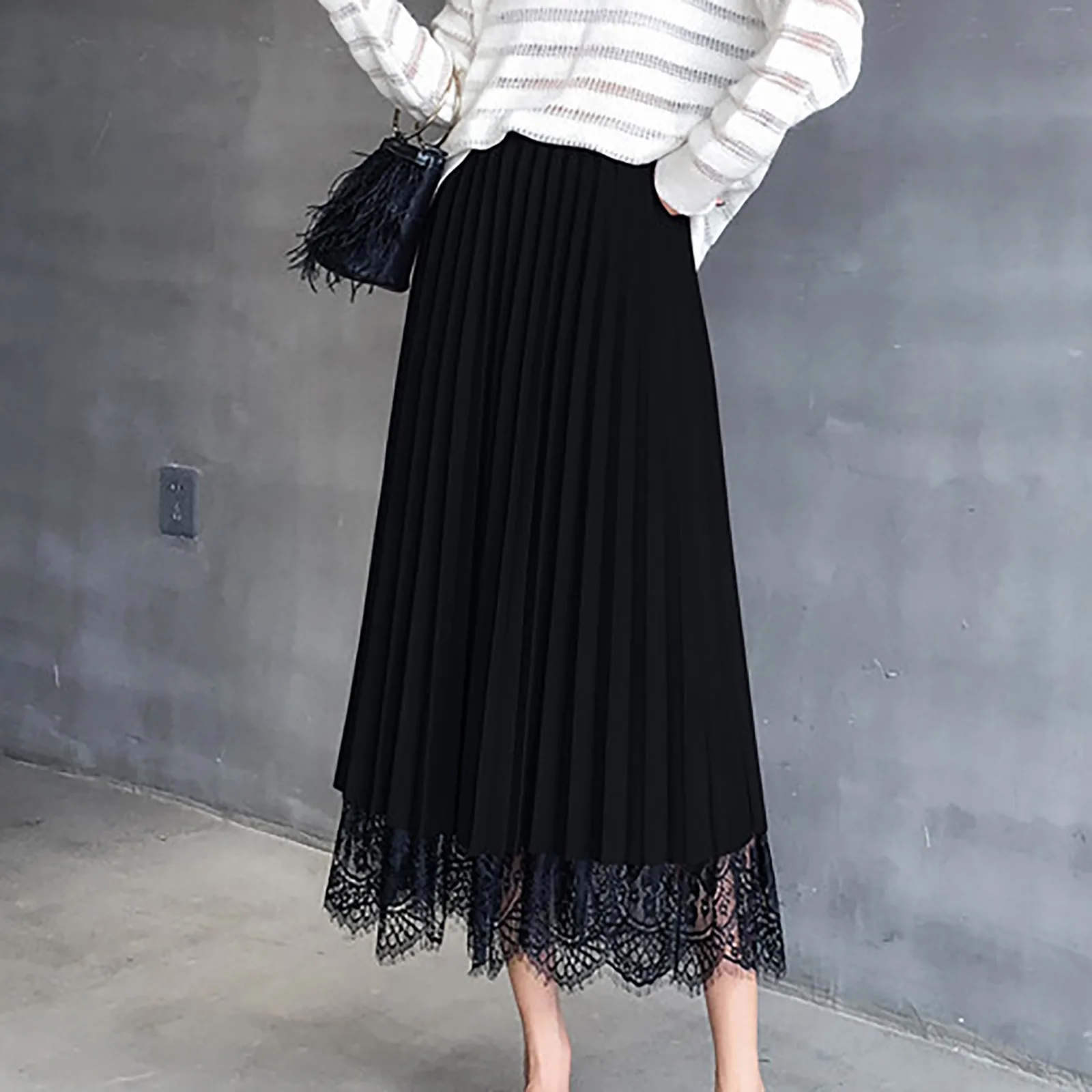 

Women Spring Skirts Summer Lace Elastic High Waist Long Mesh Skirt Womens Pleated Transparent One Layer Tassel Short Skirt
