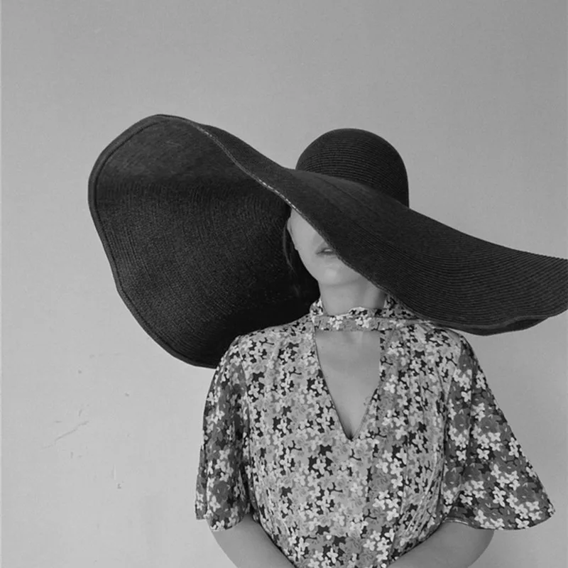 

Summer 70cm Diameter Large Wide Brim Straw Hats For Women Multicolor Solid Color Sun Hat Beach Accessories