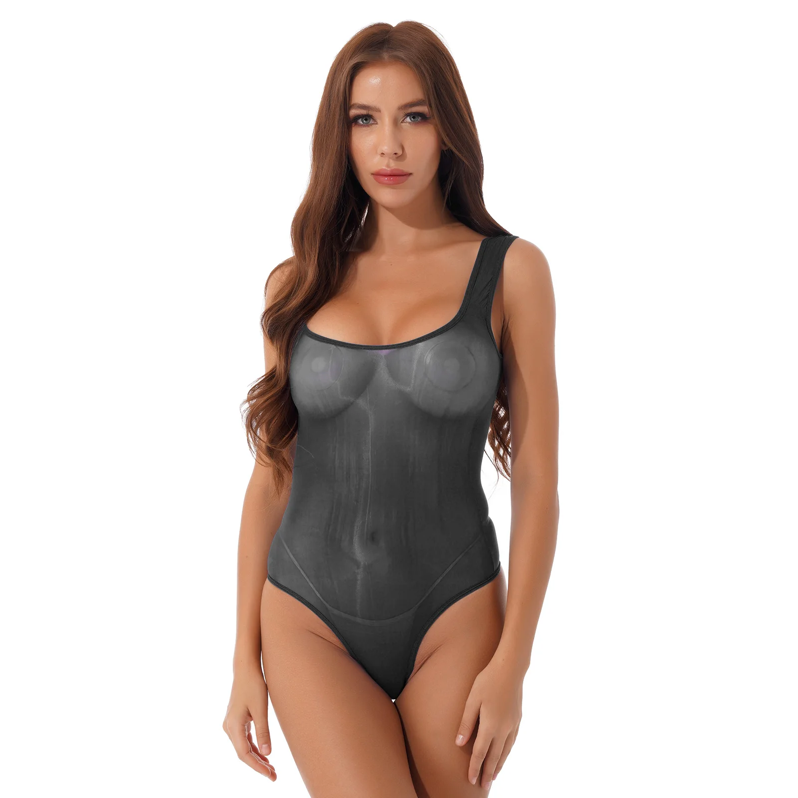 Женские сексуальные глянцевые прозрачные стринги комбинезон без рукавов боди