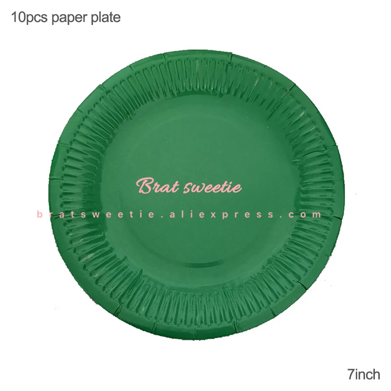 green 7in plate Красно-зеленая одноразовая посуда для рождественской вечеринки, чашки, тарелки и соломки, Рождественский Декор для дня рождения, вечерние принадлежности для детского душа - Цвет: green 7in plate