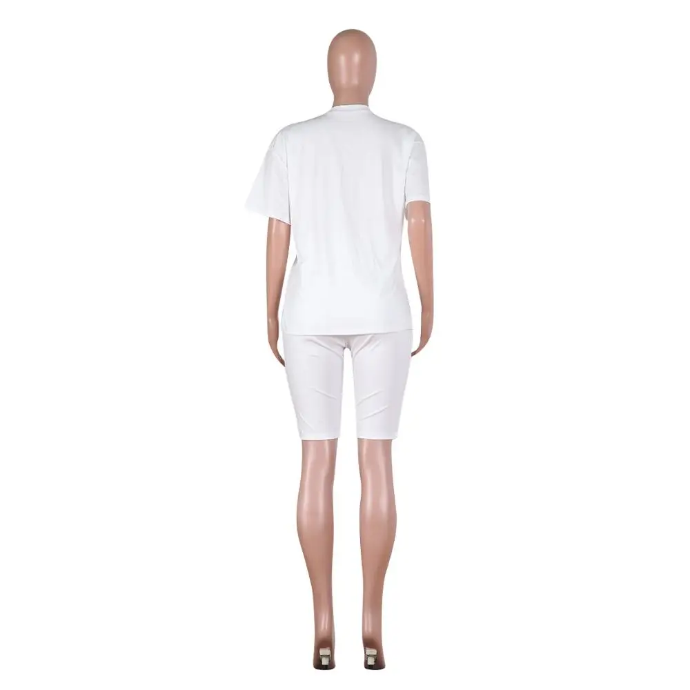 

2020 summer ladies casual letter printed round-neck T-shirt blouse + shorts 2 pieces casual sports street club matching sets