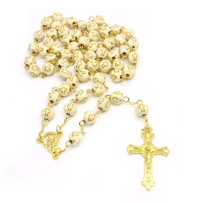 

Fashion Golden Holy Cross Jesus Beaded Necklaces Pendant Christianity Catholicism Religion Prayer Jewelry Exorcism Amulet