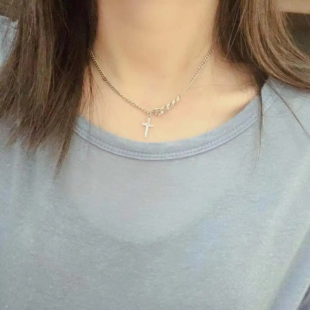 

HipHop Punk 925 Sterling Silver Cross Charm Pendant Necklace For Women Wedding Jewelry Choker Collar dz802