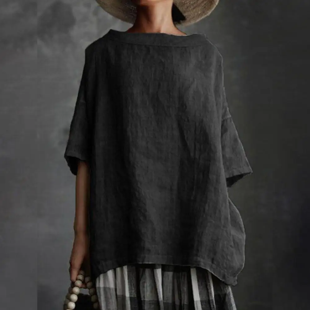 Женская блузка с воротником-лодочкой летняя свободная Однотонная рубашка