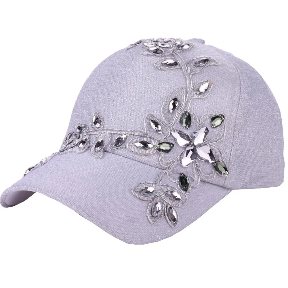 Women Cotton Shny Floral Baseball Cap Ladies Casual Rhinestone Flower Snapback Hat For Female Casquette Embroidery Hip Hop Cap