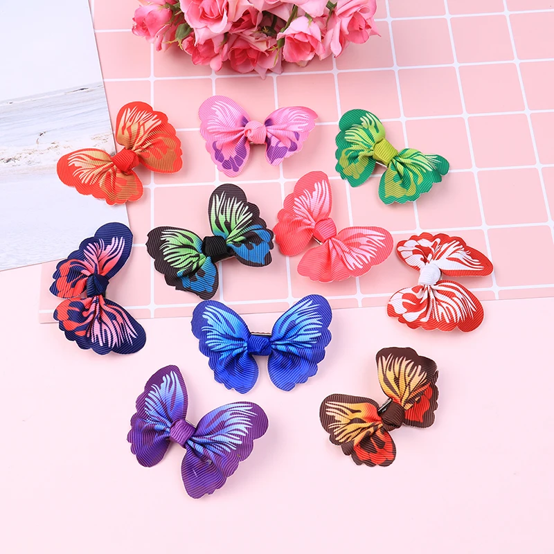 

10 Pcs cute kids girls toddler baby 3D butterfly hair clip grosgrain hairpin happy