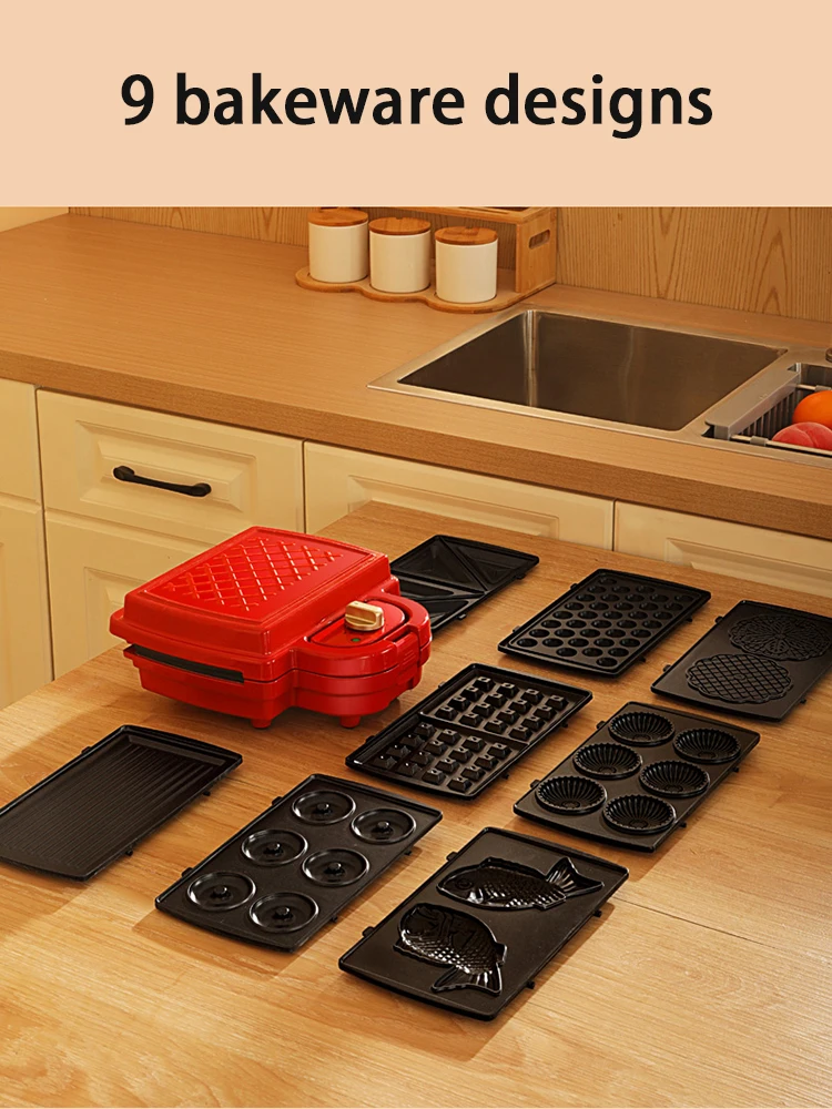 

Multifunctional Waffle Maker 8 Kinds of Bakeware Sandwich Maker Breakfast Maker Timer Function Home Cake Maker Donut Maker 220V
