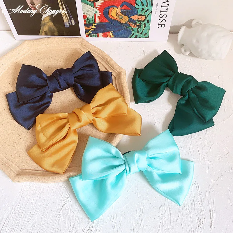 

1 PCS Chiffon Satin Hairgrips Woman Solid Color Big Large Silk Double layer Bow Barrettes Hairpins Hair Clips Hair Accessories