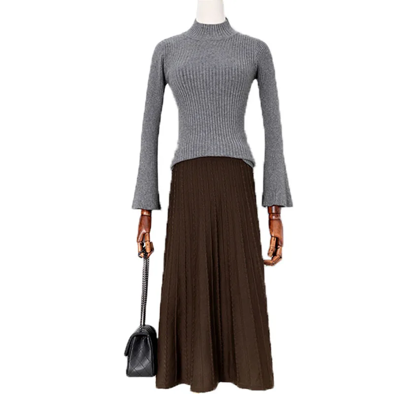 Осенне зимняя женская вязаная юбка 2019 женское вязаное платье с эластичной талией