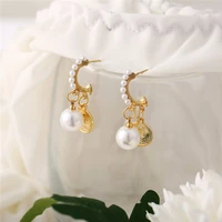 imitation pearl coin gold drop earrings for women simple temperament personality charm earrings wedding party jewelry gifts