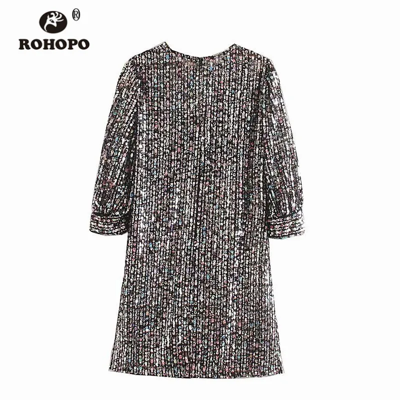 ROHOPO круглый вырез горловины с коротким рукавом блестками блестящие вечерние