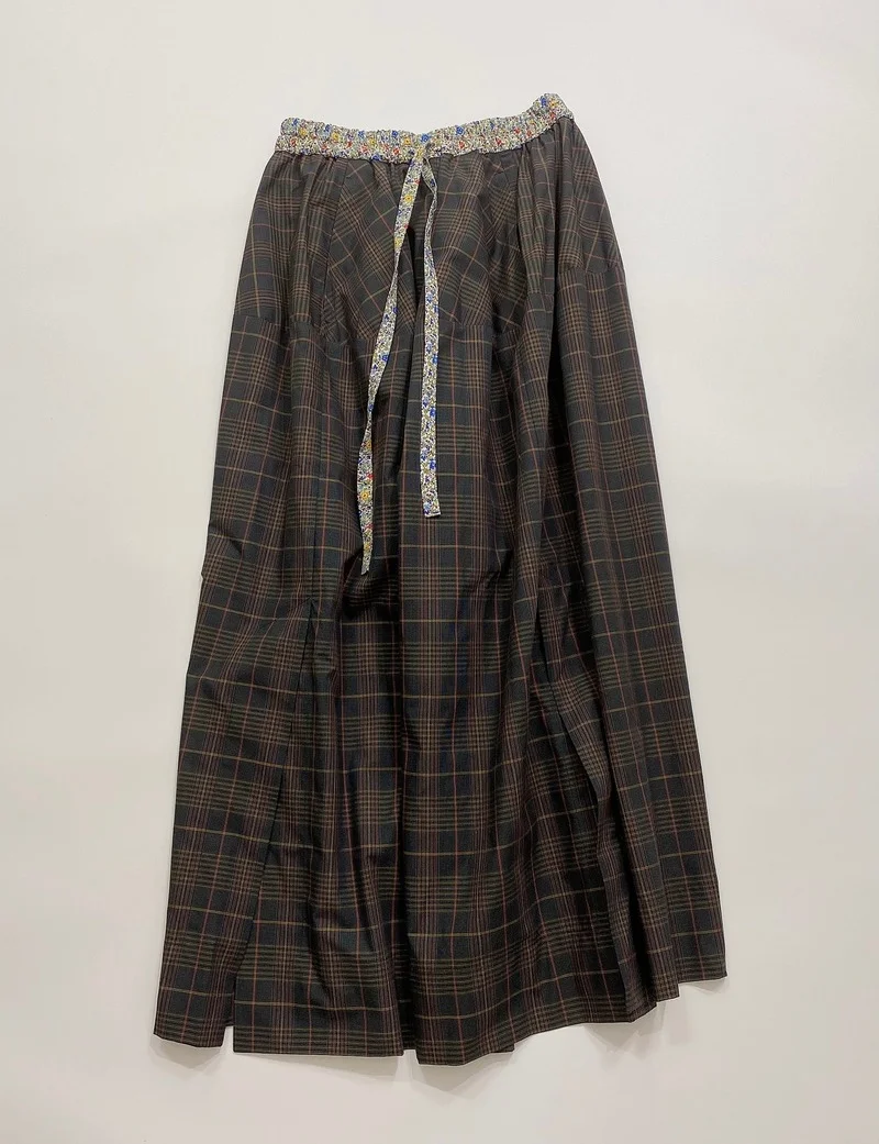

100% Cotton Classic Women Skirt Slit Plaid Slit Long Skirt