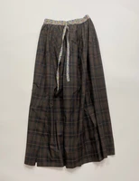 100 cotton classic women skirt slit plaid slit long skirt