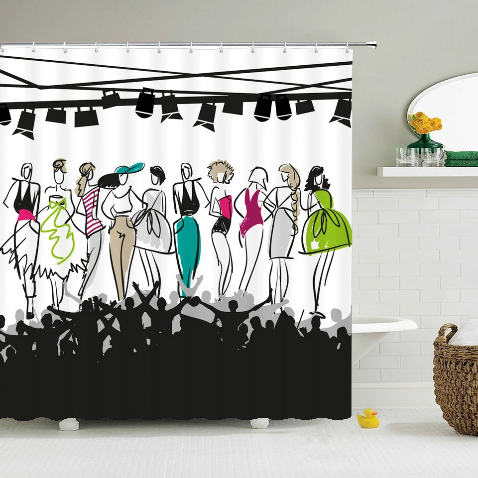 

Girl Woman Love Romantic Shower Curtains Bathroom Curtain Rose Flower Pink High Heels Waterproof Bathroom Decor Bath Screens