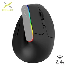 Delux M618C Wireless Mouse Ergonomic Vertical 6 Buttons Gaming Mouse RGB 1600 DPI Optical Mice With For PC Laptop