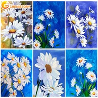chenistory flowers oil painting by numbers white daisy picture on canvas acrylic paint adults diy coloring by number home decor