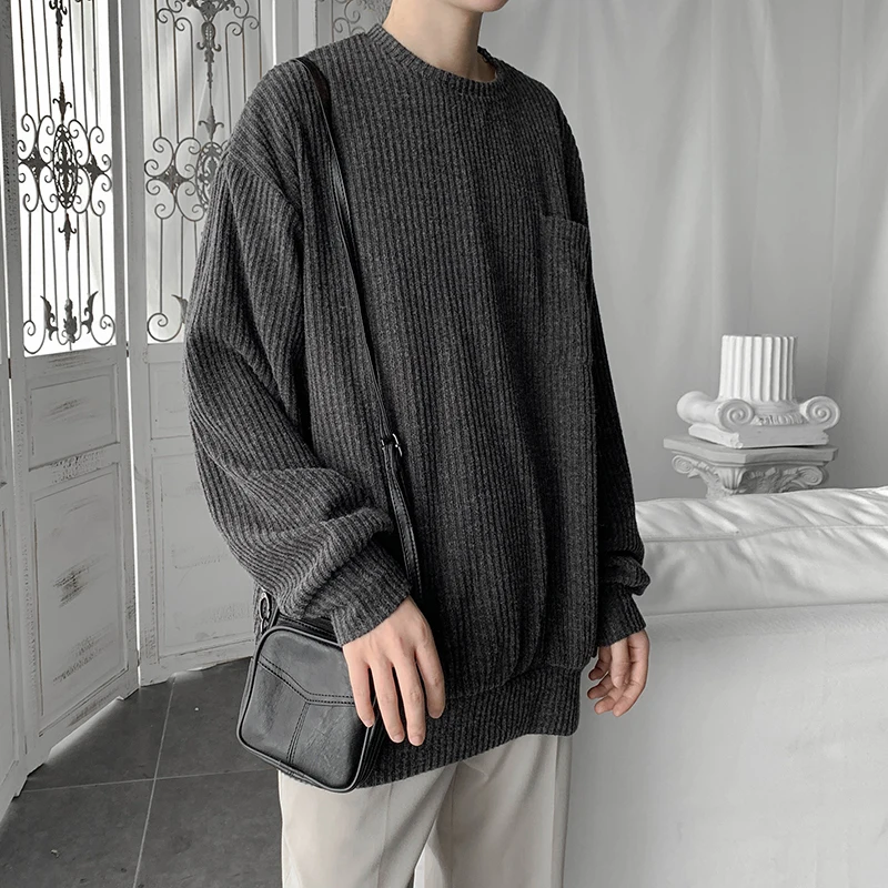 Мужской свитер теплый модный однотонный Повседневный круглый вырез вязаный