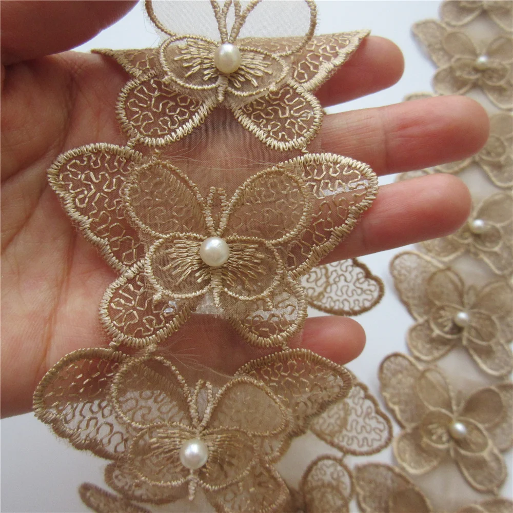 1 ярд бабочка жемчуг органза кружевная отделка вязальная вышитая лента лоскутное