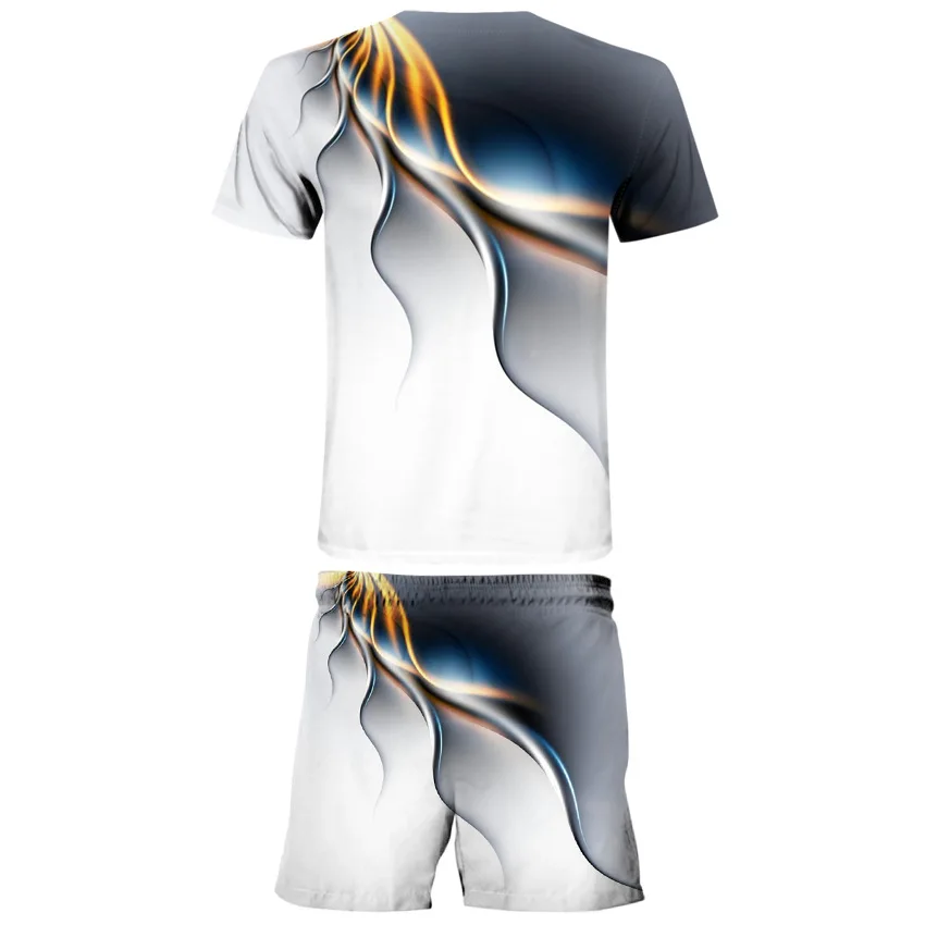 

2021 New 3D digital print color matching men set summer thin T-shirt and shorts two piece casual sports suit s-6xl