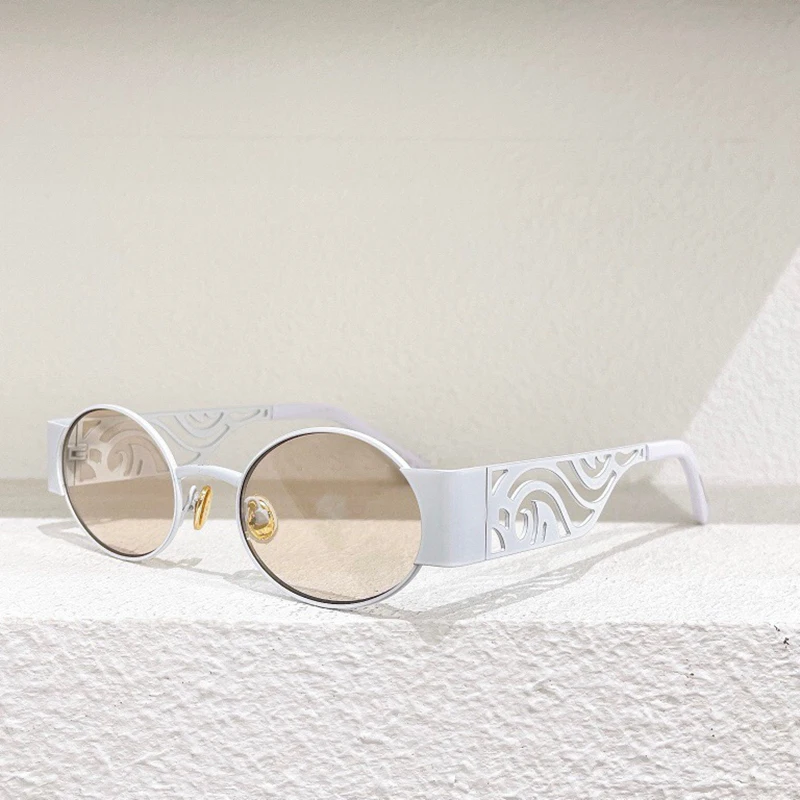 

Metal hollow big mirror legs small frame round punk style men's sunglasses fashion women's glasses