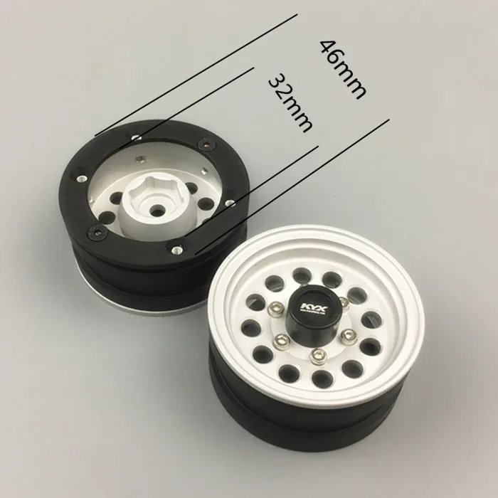 Model Rock Crawler-llanta de rueda de 1,55 pulgadas, aleaci&oacute;n de aluminio, cubo de rueda de 1,55 "y 46mm para coches teledirigidos, piezas mejoradas-2