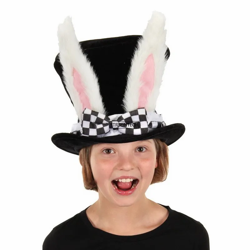 Черный костюм верхняя шапка с белыми кроличьими ушками маскарадное платье