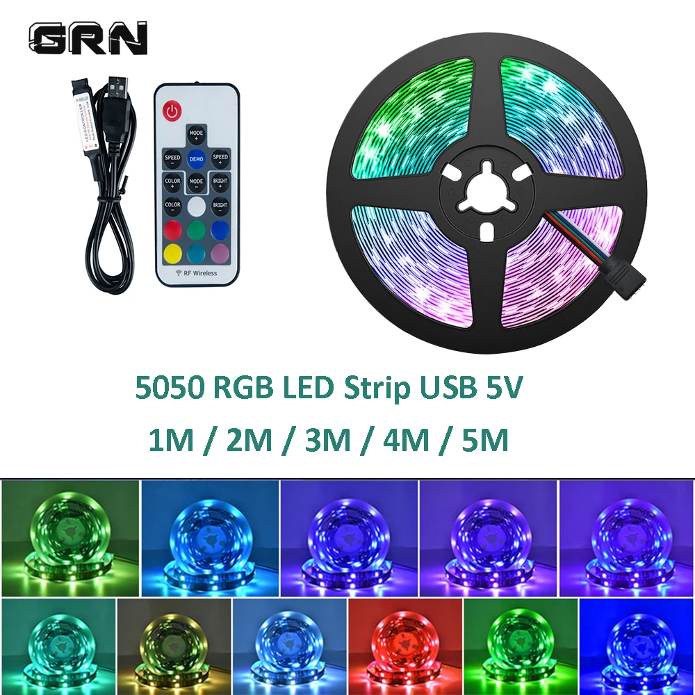 

RGB LED Strip 1m 2m 3m 4m 5m SMD5050 30LED/M 17-KEY RF Control USB 5V Flexible Lamp for TV Background Lighting Christmas Decor