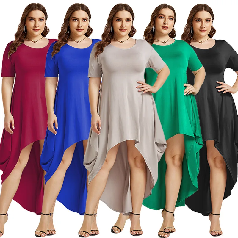 

Women Stretch Loose Robe Summer Short Sleeve Irregular Long Dress High Waist Solid Color Maxi Dress Summer Vestidos