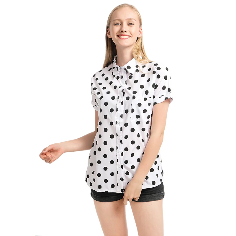 

Women's Spring Summer Short Sleeve blouse Stand Neck Dot Crop Tops Loose Shirt Casual Tee 2021 Newest Style shirt