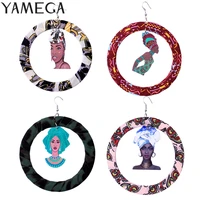 vintage fabric covered wooden earrings fashion jewelry round unique beauty head statement dangle big hoop earrings for women new
