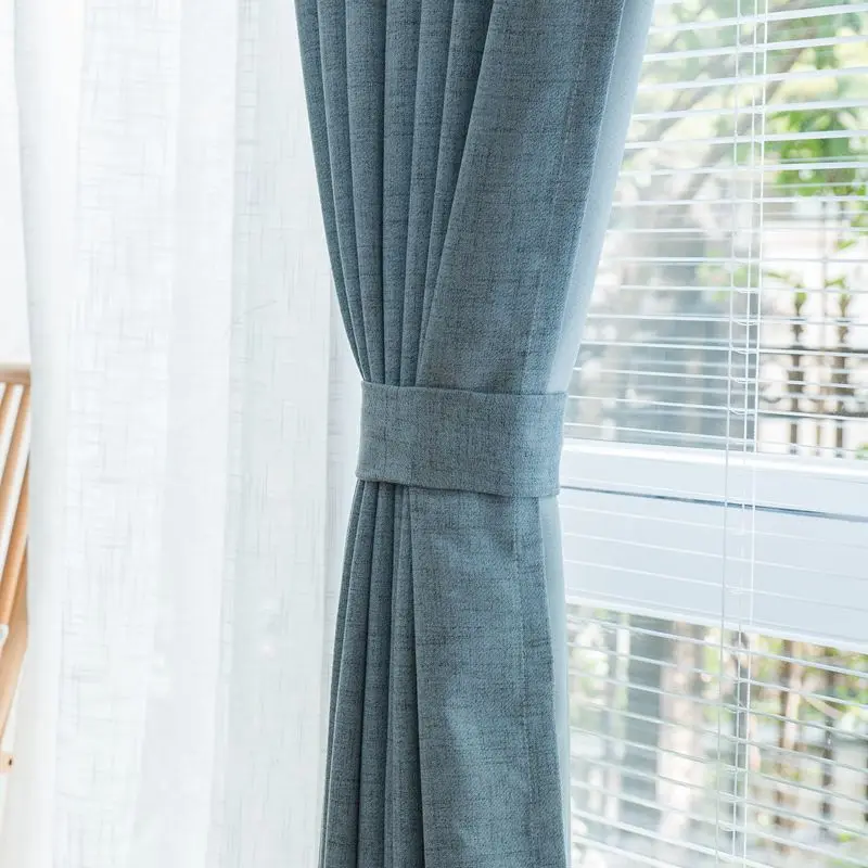 

Pure Color Cotton and Linen Thick Blackout Curtain Fabric Nordic Style Bedroom and Living Room Curtains