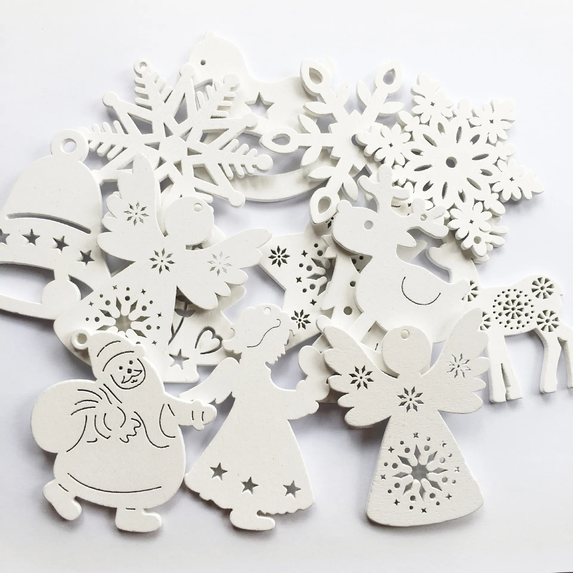 10pcs-white-mixed 10 шт. Рождественская елка деревянные украшения Рождественские украшения для дома Navidad деревянные подвесные Подвески Noel Декор год подарки - Цвет: 10pcs-white-mixed