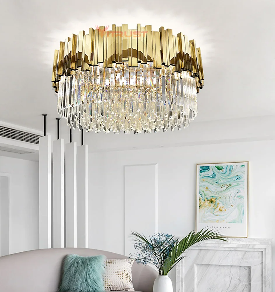 Роскошные хрустальные потолочные лампы золотой круглый потолочный светильник