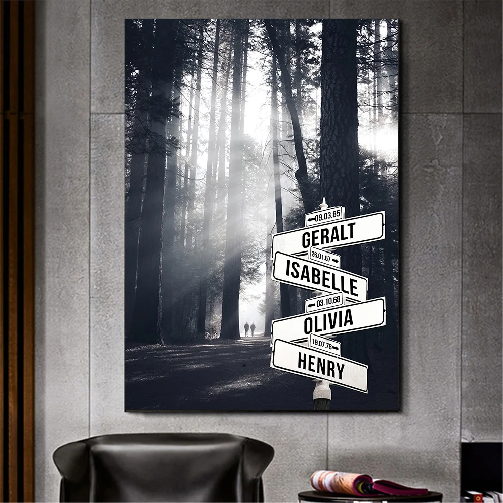 Персонализированный пересечение уличный знак 2-5 имена/дата Холст Картина