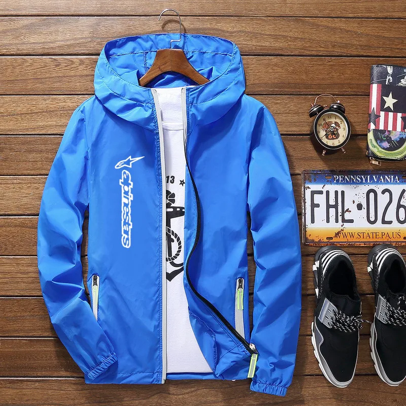

2021 Alpinestars Summer Man Custom Punk hoodies Cycling Thin Zipper Jackets Hip Hop Men's black Harajuku windbreakers Coat Tops