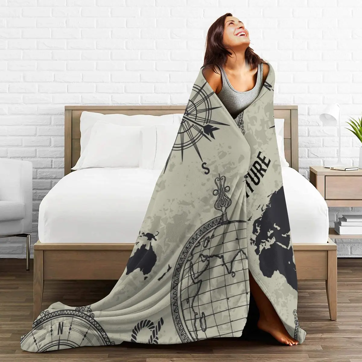 

Flannel Blanket Great Adventure Vintage Map Light Thin Mechanical Wash Warm Soft Blankets Throw on Sofa Bed Travel Patchwork