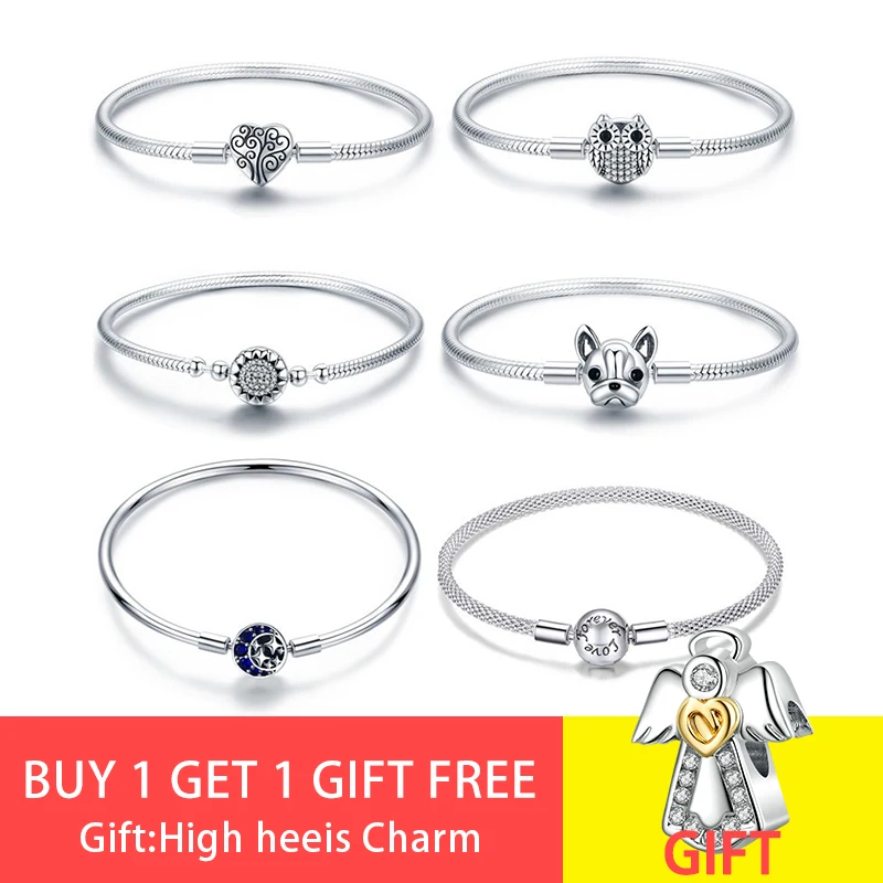 Fit Pan Подвески Серебро 925 CZ Сердце Дерево Луна Шарм браслет S925 Forever Love Собака Сова домашнее животное бусины браслеты для DIY ювелирных изделий