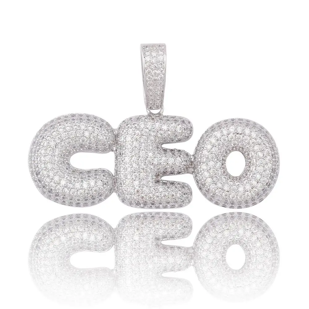 Silver Пользовательское имя Iced Out Bubble цепочка с буквами ожерелья с подвесками для мужчин амулеты Циркон хип-хоп ювелирные изделия с золотой серебряной теннисной цепью - Окраска металла: Silver