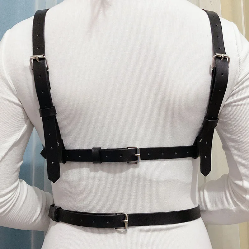 

WANGLUFEI Leather Harness Suspenders Belt For Women Goth Body Harness Layered Chain Strap Body Underwear Gothic Jewelry Gifts