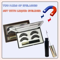 2 pairs of mangetic eyeliner eyelashes set up glue free natural thick high end simulation false eyelashes