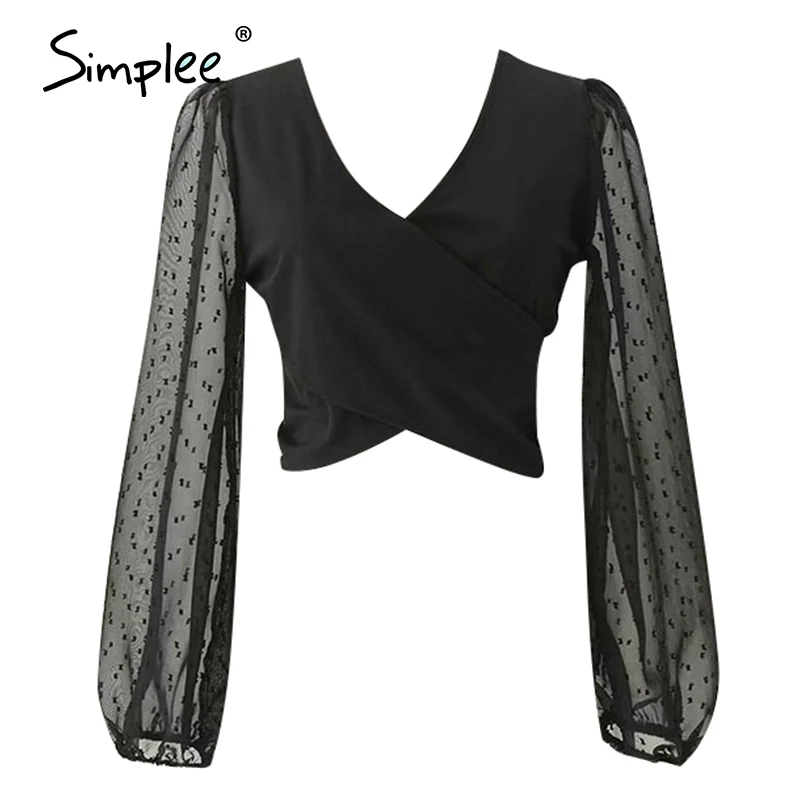 Simplee открытая спина блуза с длинным рукавом в сеточку горошек женская блузка