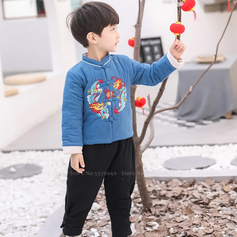 Китайский традиционный ханьфу костюм набор Тай Чи Кунг фу Униформа для мальчиков